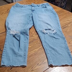 GOOD AMERICAN Womens 14 x 32 Jeans Denim Pants Preowned BLUE DISTRESSED Ripped